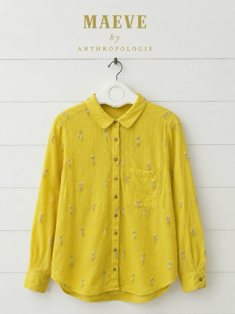 MAEVE Yellow Pineapple Embroidered Shirt Size 14